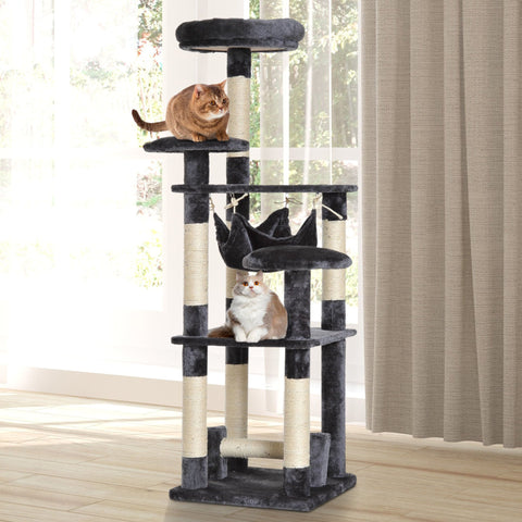 Rootz Scratching Post Cat Tree - Gray - Chipboard, Fibre, Plush - 15.74 cm x 15.74 cm x 51.96 cm