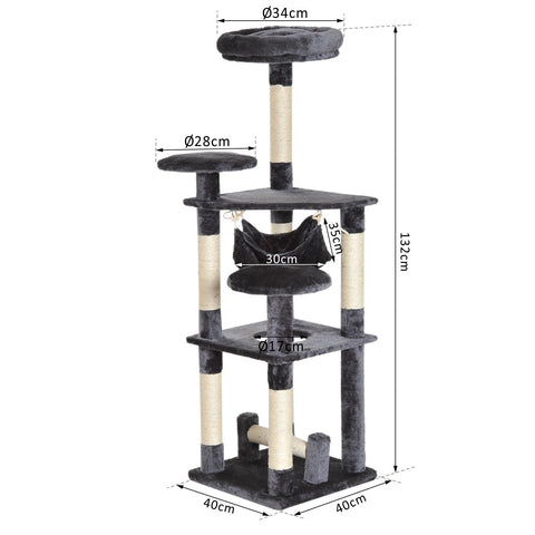 Rootz Scratching Post Cat Tree - Gray - Chipboard, Fibre, Plush - 15.74 cm x 15.74 cm x 51.96 cm