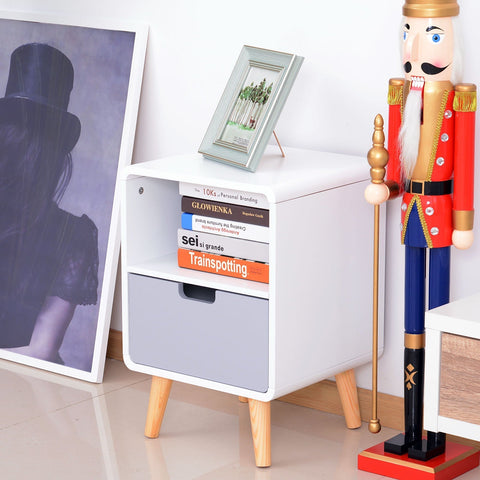 Rootz Bedside Table - White, Gray - Engineered Wood, Wood - 15.74 cm x 14.96 cm x 22.83 cm