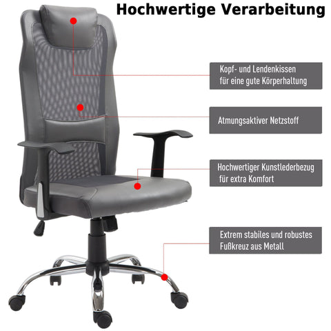 Rootz Office chair Executive - Gray - Foam, Leather, Metal - 25.59 cm x 23.94 cm x 48.03 cm