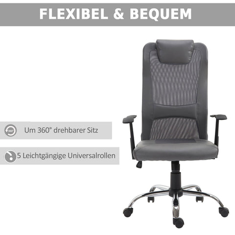 Rootz Office chair Executive - Gray - Foam, Leather, Metal - 25.59 cm x 23.94 cm x 48.03 cm