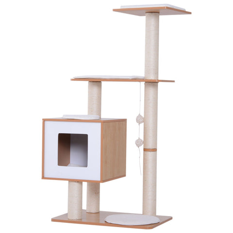 Rootz Scratching Post Cat Toy - White, Natural - Firwood, Mdf, Sisal - 25.98 cm x 18.5 cm x 47.24 cm