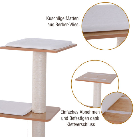 Rootz Scratching Post Cat Toy - White, Natural - Firwood, Mdf, Sisal - 25.98 cm x 18.5 cm x 47.24 cm