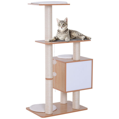 Rootz Scratching Post Cat Toy - White, Natural - Firwood, Mdf, Sisal - 25.98 cm x 18.5 cm x 47.24 cm