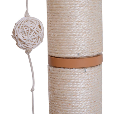 Rootz Scratching Post Cat Toy - White, Natural - Firwood, Mdf, Sisal - 25.98 cm x 18.5 cm x 47.24 cm