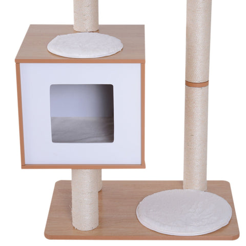 Rootz Scratching Post Cat Toy - White, Natural - Firwood, Mdf, Sisal - 25.98 cm x 18.5 cm x 47.24 cm