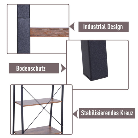 Rootz Standing Shelf - Black, Brown - Engineered Wood, Steel - 23.62cm x 13.77cm x 57.08cm