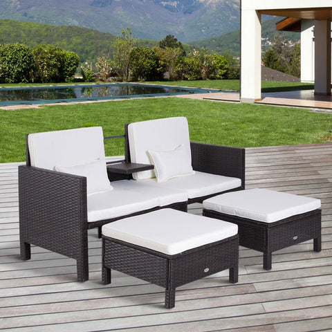 Rootz 3-teilige Gartenmöbel – Braun, Weiß – Polyrattan, Metall, Polyester – 63,78 cm x 25,59 cm x 33,86 cm