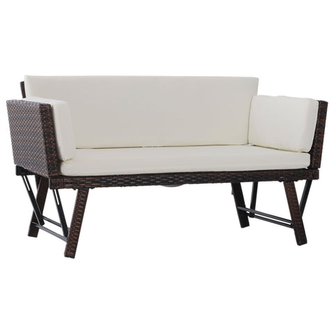 Rootz 2-seater garden sofa - Brown, Beige - Steel, Polyrattan, Polyester - 50.78 cm x 25.98 cm x 26.37 cm