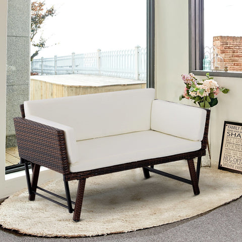 Rootz 2-seater garden sofa - Brown, Beige - Steel, Polyrattan, Polyester - 50.78 cm x 25.98 cm x 26.37 cm