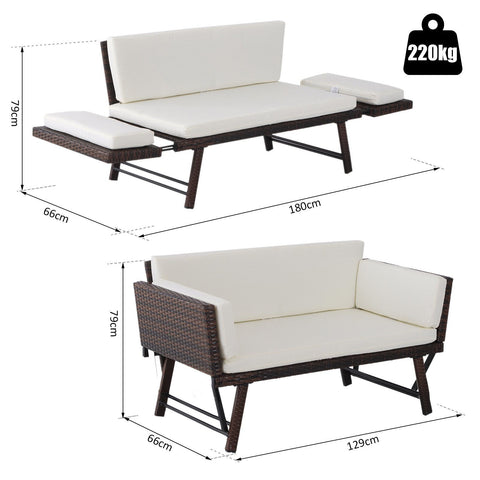 Rootz 2-seater garden sofa - Brown, Beige - Steel, Polyrattan, Polyester - 50.78 cm x 25.98 cm x 26.37 cm