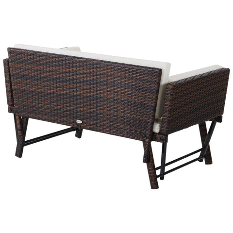 Rootz 2-seater garden sofa - Brown, Beige - Steel, Polyrattan, Polyester - 50.78 cm x 25.98 cm x 26.37 cm