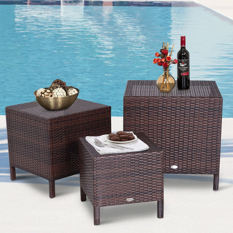 Rootz Side Table Set - Brown - Metal, Pe, Rattan - 15.74 cm x 15.74 cm x 15.74 cm
