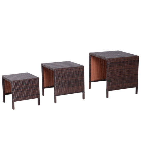 Rootz Side Table Set - Brown - Metal, Pe, Rattan - 15.74 cm x 15.74 cm x 15.74 cm