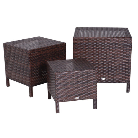 Rootz Side Table Set - Brown - Metal, Pe, Rattan - 15.74 cm x 15.74 cm x 15.74 cm