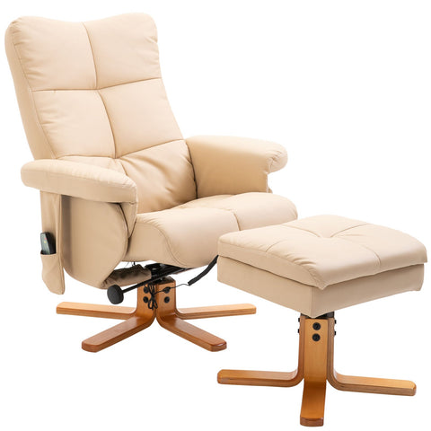 Rootz Massage Chair With Foot Stool - Cream - Pu, Foam, Wood - 31.49 cm x 33.85 cm x 38.97 cm