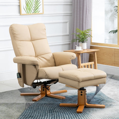 Rootz Massage Chair With Foot Stool - Cream - Pu, Foam, Wood - 31.49 cm x 33.85 cm x 38.97 cm
