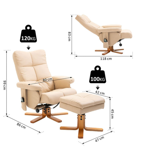 Rootz Massage Chair With Foot Stool - Cream - Pu, Foam, Wood - 31.49 cm x 33.85 cm x 38.97 cm