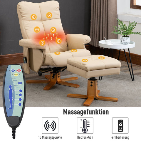 Rootz Massage Chair With Foot Stool - Cream - Pu, Foam, Wood - 31.49 cm x 33.85 cm x 38.97 cm