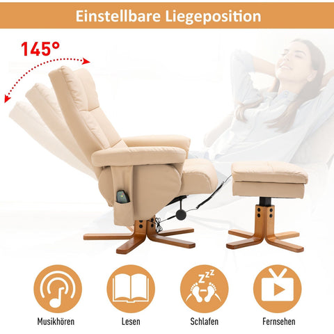 Rootz Massage Chair With Foot Stool - Cream - Pu, Foam, Wood - 31.49 cm x 33.85 cm x 38.97 cm