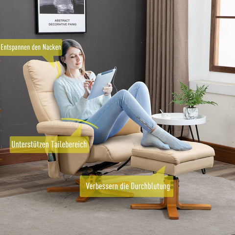 Rootz Massage Chair With Foot Stool - Cream - Pu, Foam, Wood - 31.49 cm x 33.85 cm x 38.97 cm