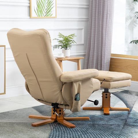 Rootz Massage Chair With Foot Stool - Cream - Pu, Foam, Wood - 31.49 cm x 33.85 cm x 38.97 cm