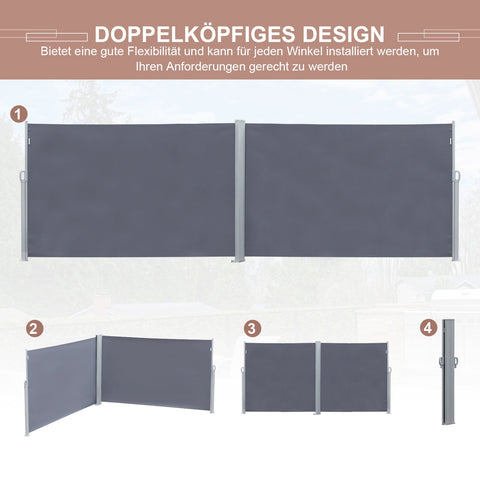 Rootz Doppelseitiger Baldachin-Sichtschutz – Grau – Polyester, Metall – 236,22 cm x 70,86 cm