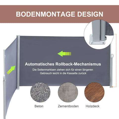 Rootz Doppelseitiger Baldachin-Sichtschutz – Grau – Polyester, Metall – 236,22 cm x 70,86 cm