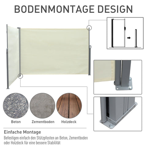 Rootz Double Side Luifel Privacy Screen - Crème - Polyester, Metaal - 236,22 cm x cm x 70,86 cm