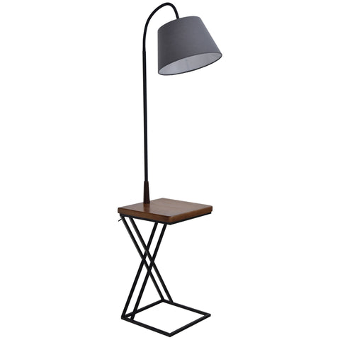 Rootz Floor Lamp - Brown, Gay, Black - Fir Wood, Steel, Fabric - 14.17 cm x 14.17 cm x 64.96 cm