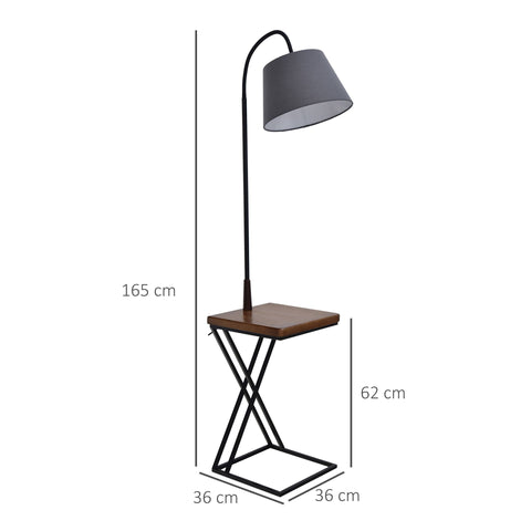 Rootz Floor Lamp - Brown, Gay, Black - Fir Wood, Steel, Fabric - 14.17 cm x 14.17 cm x 64.96 cm