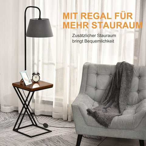 Rootz Floor Lamp - Brown, Gay, Black - Fir Wood, Steel, Fabric - 14.17 cm x 14.17 cm x 64.96 cm