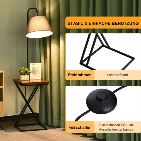 Rootz Floor Lamp - Brown, Gay, Black - Fir Wood, Steel, Fabric - 14.17 cm x 14.17 cm x 64.96 cm