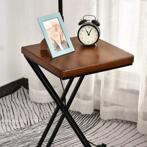 Rootz Floor Lamp - Brown, Gay, Black - Fir Wood, Steel, Fabric - 14.17 cm x 14.17 cm x 64.96 cm