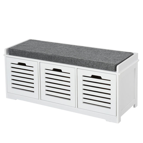 Rootz Shoe Bench Shoe Rack - Grey, White - Foam, Mdf, Linen - 42.51 cm x 13.77 cm x 16.92 cm