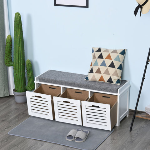 Rootz Shoe Bench Shoe Rack - Grey, White - Foam, Mdf, Linen - 42.51 cm x 13.77 cm x 16.92 cm