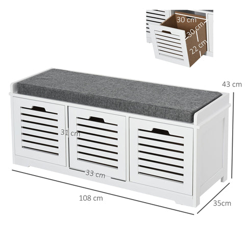 Rootz Shoe Bench Shoe Rack - Grey, White - Foam, Mdf, Linen - 42.51 cm x 13.77 cm x 16.92 cm