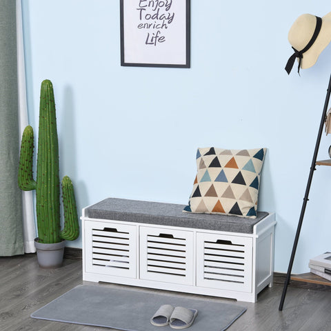 Rootz Shoe Bench Shoe Rack - Grey, White - Foam, Mdf, Linen - 42.51 cm x 13.77 cm x 16.92 cm