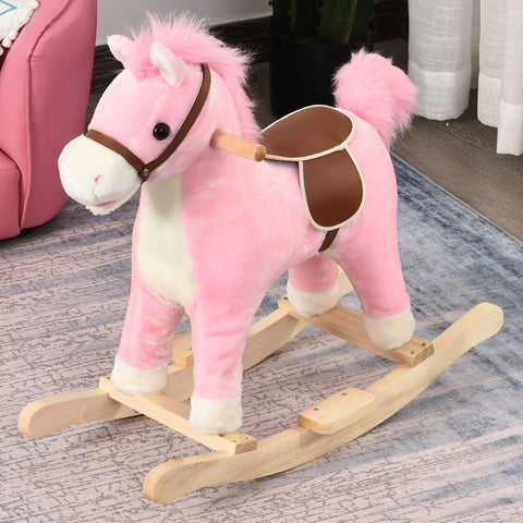 Rootz Children Rocking Horse - Pink - Plush, Wood, Steel - 25.59 cm x 12.79 cm x 24.01 cm