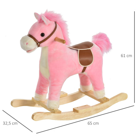 Rootz Children Rocking Horse - Pink - Plush, Wood, Steel - 25.59 cm x 12.79 cm x 24.01 cm