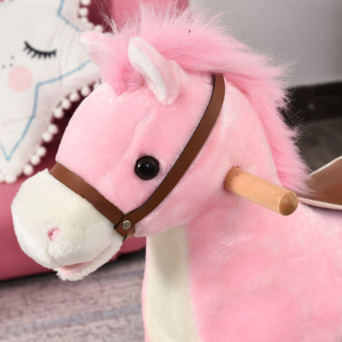 Rootz Children Rocking Horse - Pink - Plush, Wood, Steel - 25.59 cm x 12.79 cm x 24.01 cm