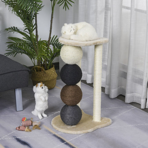 Rootz Scratching Post Cat - Beige - Chipboard, Plush, Sisal - 14.96 cm x 14.96 cm x 25.19 cm