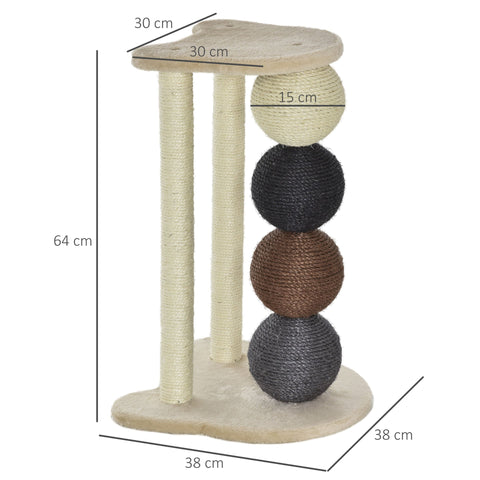 Rootz Scratching Post Cat - Beige - Chipboard, Plush, Sisal - 14.96 cm x 14.96 cm x 25.19 cm