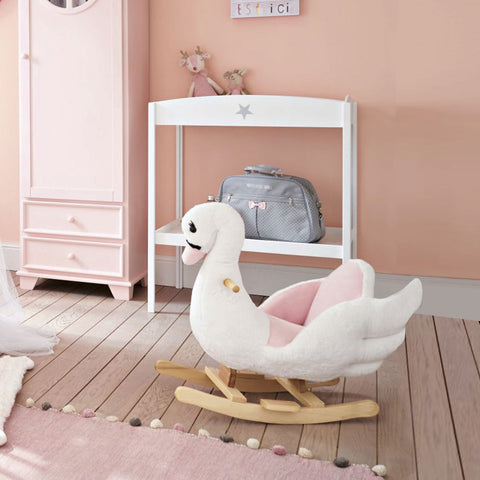Rootz Rocking Animal Swan - Pink, White - Plush, Wood, Steel - 23.62 cm x 12.59 cm x 21.65 cm