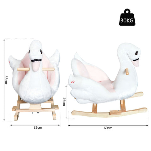 Rootz Rocking Animal Swan - Pink, White - Plush, Wood, Steel - 23.62 cm x 12.59 cm x 21.65 cm