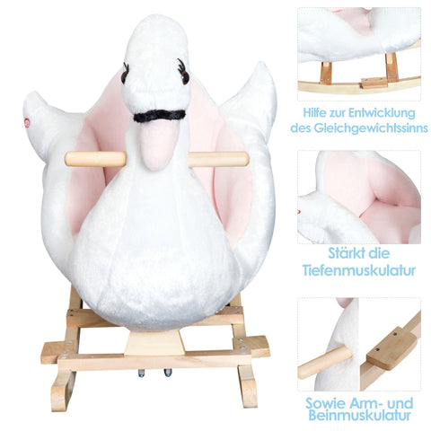 Rootz Rocking Animal Swan - Pink, White - Plush, Wood, Steel - 23.62 cm x 12.59 cm x 21.65 cm