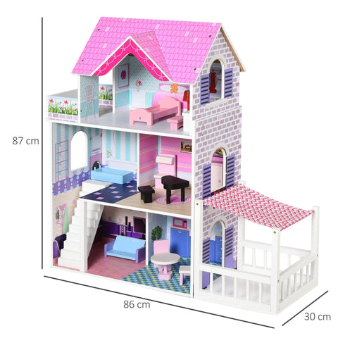 Rootz Houten Poppenhuis voor Kinderen - Roze - Grenen, Samengesteld Hout - 33,85 cm x 11,81 cm x 34,25 cm