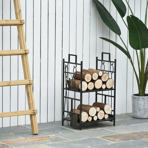 Rootz Firewood Stand With Fireplace Tools - Gold - Iron - 20.27 cm x 12.99 cm x 30.31 cm