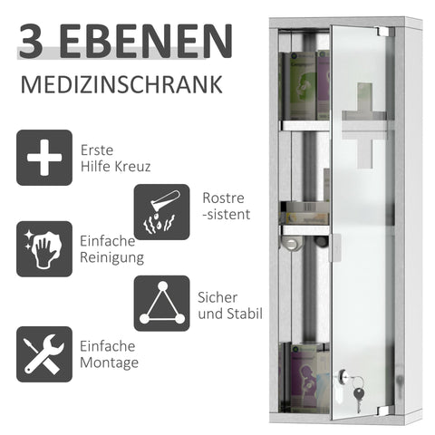 Rootz Medicine Cabinet - Silver - Stainless Steel, Glass - 7.87 cm x 4.72 cm x 22.83 cm