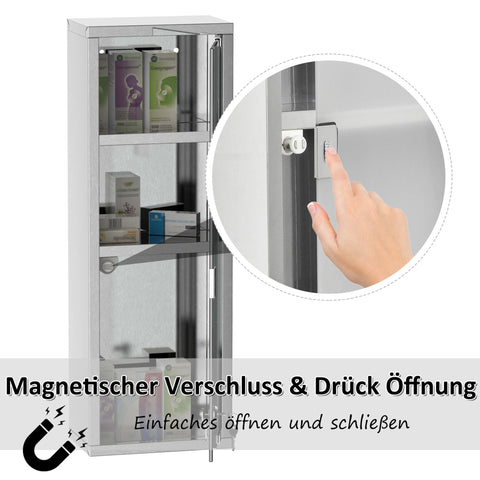 Rootz Medicine Cabinet - Silver - Stainless Steel, Glass - 7.87 cm x 4.72 cm x 22.83 cm